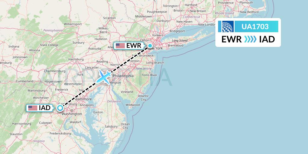 UA1703 United Airlines Flight Map: New York to Washington
