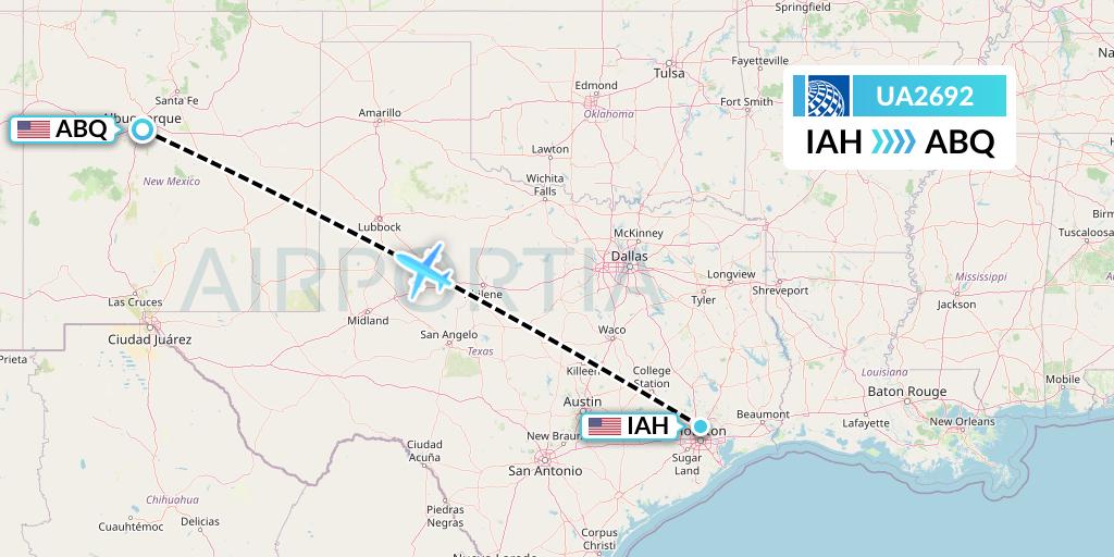 UA2692 United Airlines Flight Map: Houston to Albuquerque