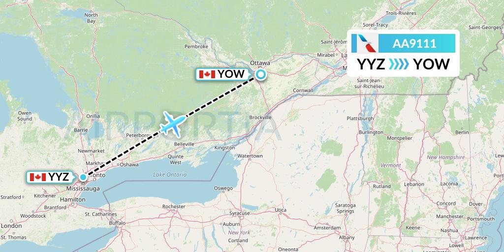 AA9111 American Airlines Flight Map: Toronto to Ottawa