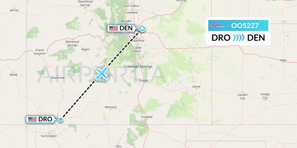 OO5227 SkyWest Airlines Flight Map: Durango to Denver