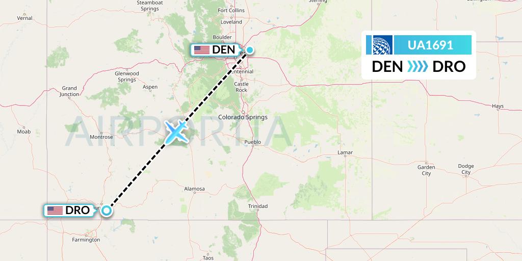 UA1691 United Airlines Flight Map: Denver to Durango