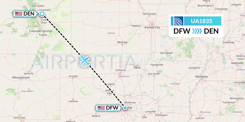 UA1835 United Airlines Flight Map: Dallas to Denver