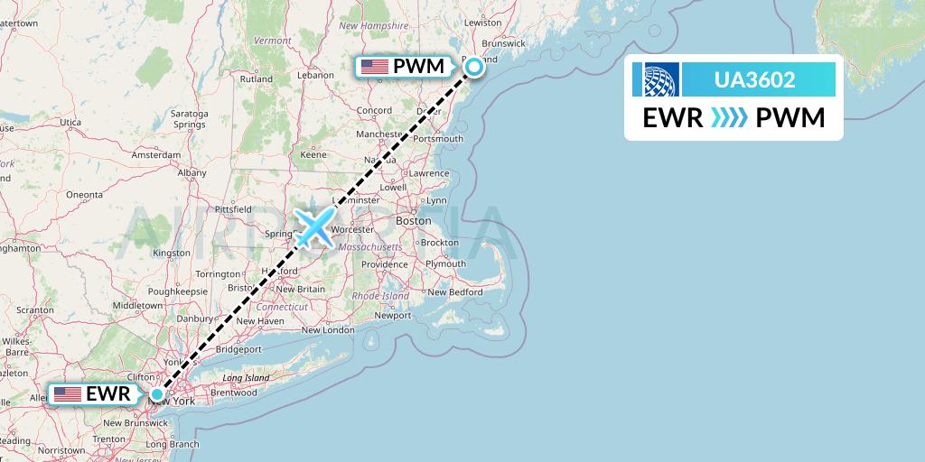 UA3602 United Airlines Flight Map: New York to Portland