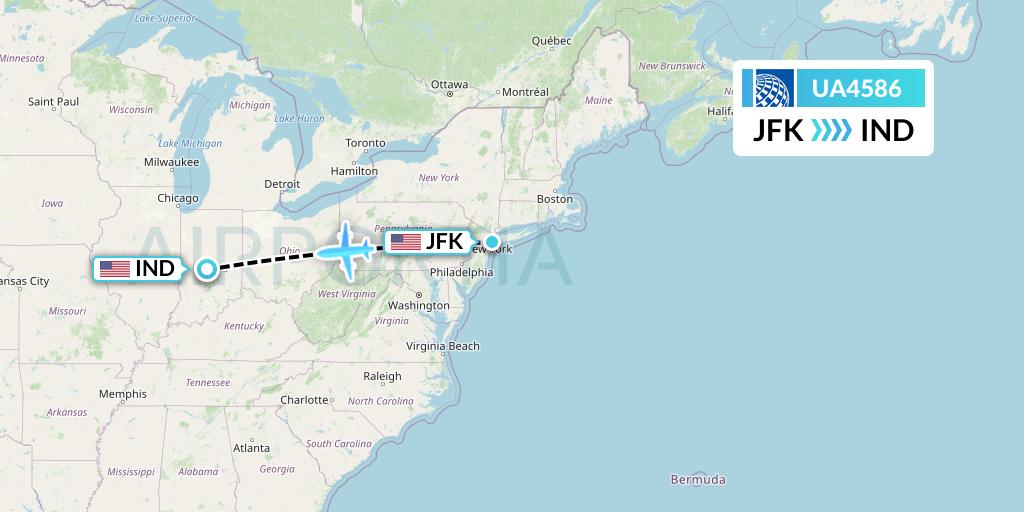 UA4586 United Airlines Flight Map: New York to Indianapolis