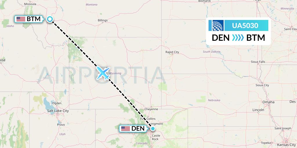 UA5030 United Airlines Flight Map: Denver to Butte