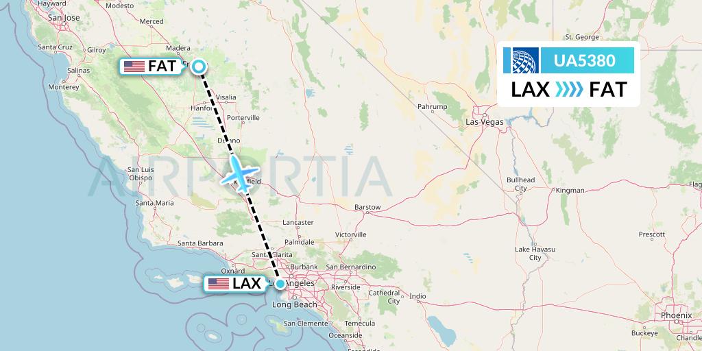 UA5380 United Airlines Flight Map: Los Angeles to Fresno