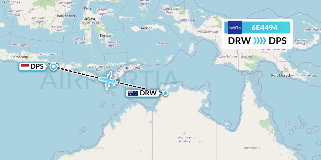 6E4494 IndiGo Airlines Flight Map: Darwin to Denpasar