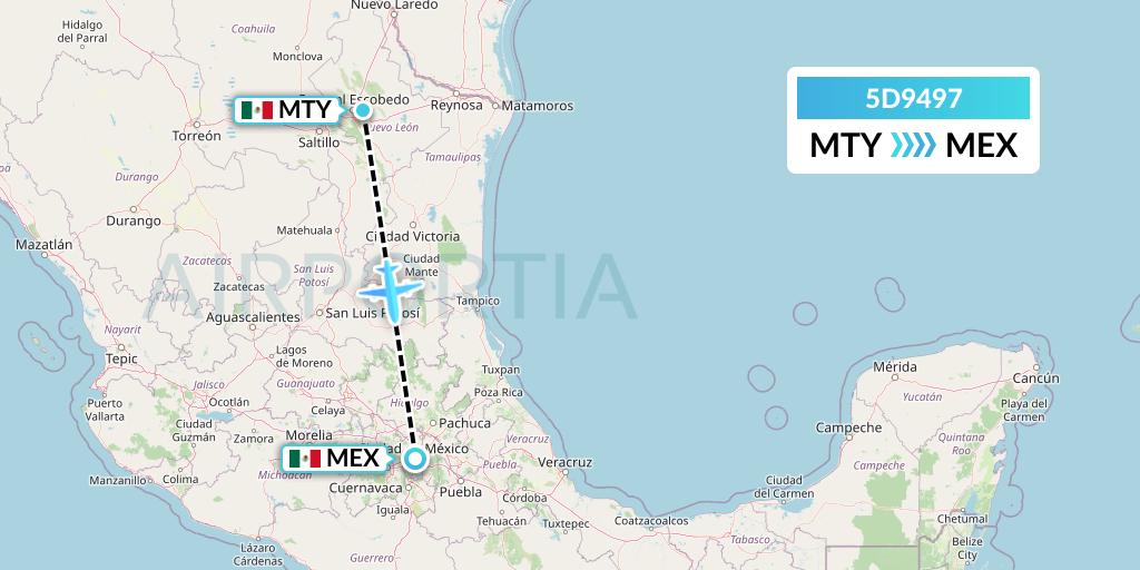 5D9497 Aeromexico Connect Flight Map: Monterrey to Mexico City