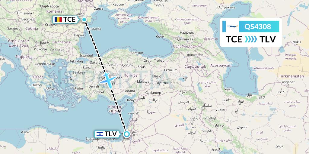 QS4308 Smartwings Flight Map: Tulcea to Tel Aviv