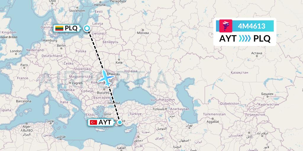 4M4613 LATAM Airlines Argentina Flight Map: Antalya to Palanga