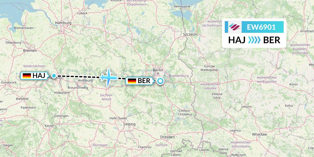 EW6901 Eurowings Flight Map: Hannover to Berlin
