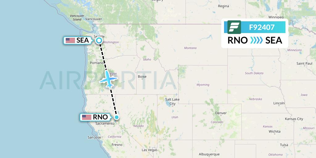 F92407 Frontier Airlines Flight Map: Reno to Seattle