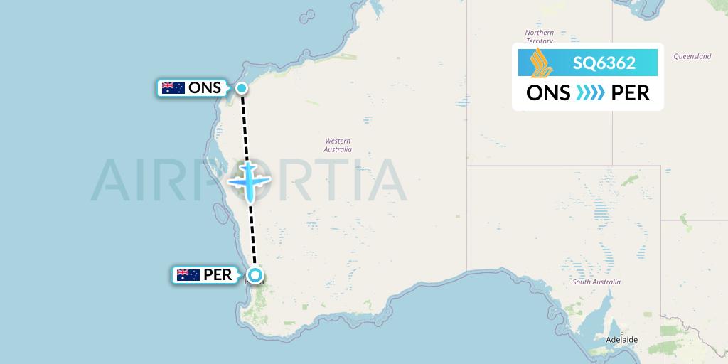 SQ6362 Singapore Airlines Flight Map: Onslow to Perth
