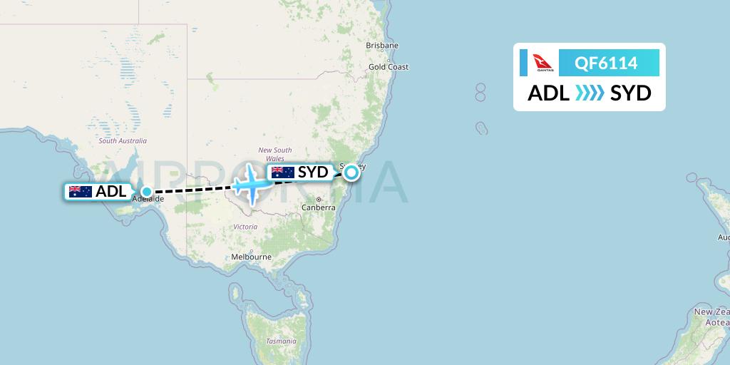 QF6114 Qantas Flight Map: Adelaide to Sydney