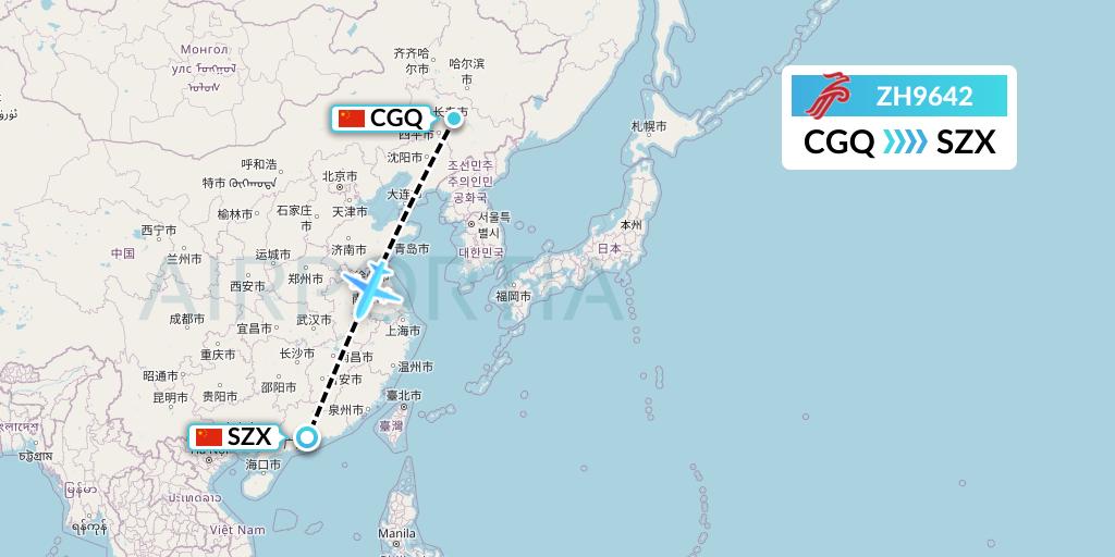 ZH9642 Shenzhen Airlines Flight Map: Changchun to Shenzhen