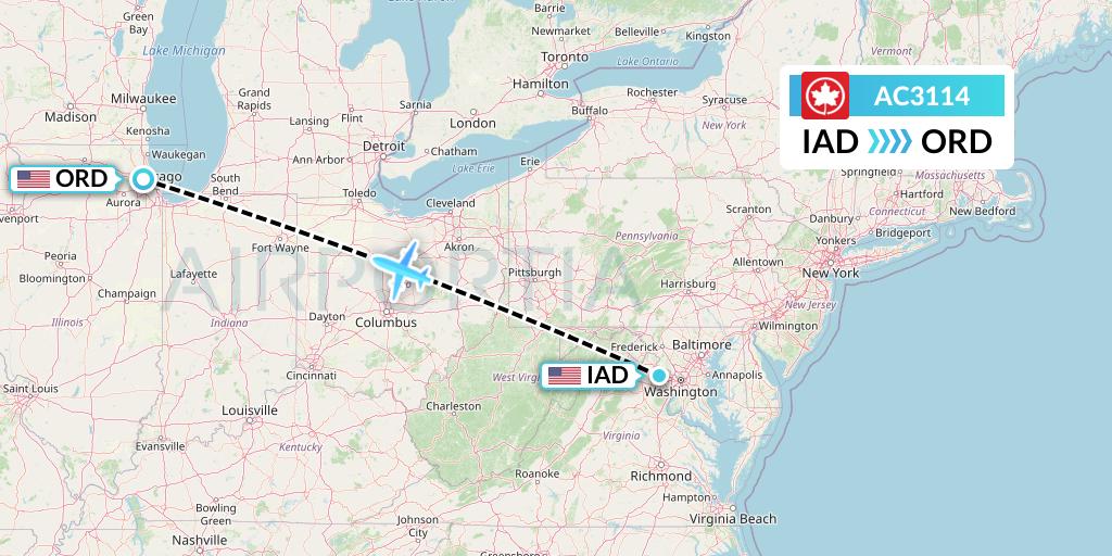 AC3114 Air Canada Flight Map: Washington to Chicago