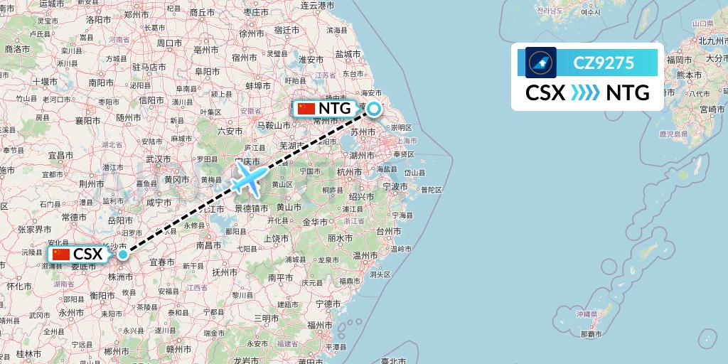 CZ9275 China Southern Airlines Flight Map: Changsha to Nantong