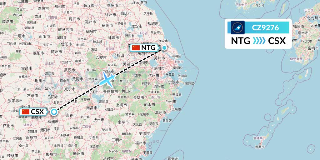 CZ9276 China Southern Airlines Flight Map: Nantong to Changsha