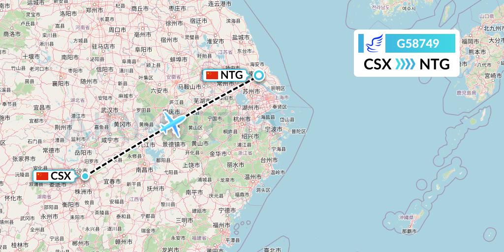 G58749 China Express Airlines Flight Map: Changsha to Nantong