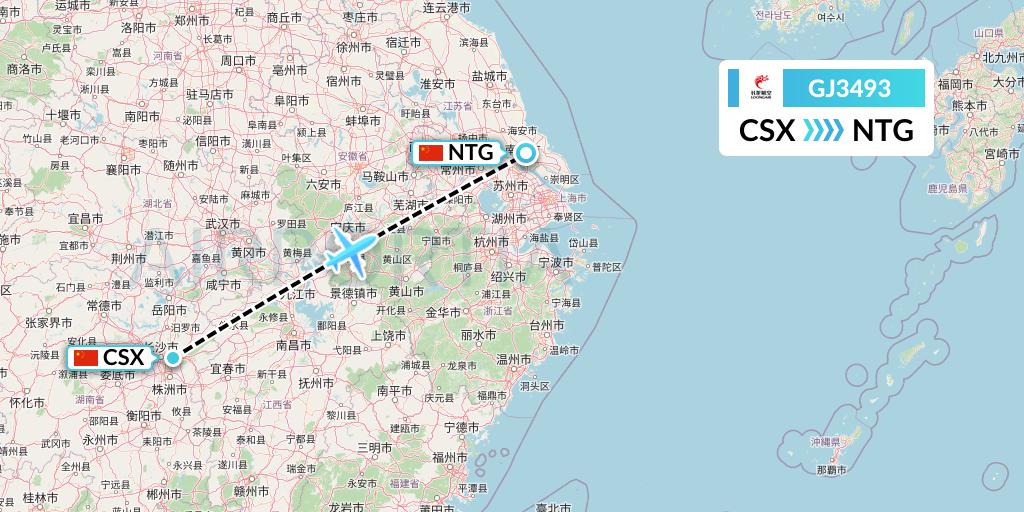 GJ3493 Loong Airlines Flight Map: Changsha to Nantong