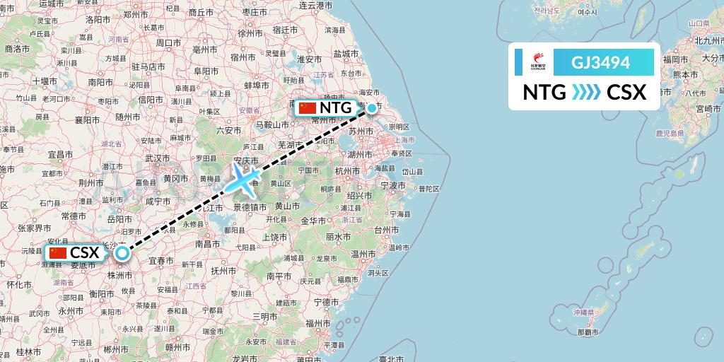 GJ3494 Loong Airlines Flight Map: Nantong to Changsha