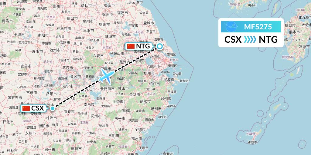 MF5275 Xiamen Airlines Flight Map: Changsha to Nantong