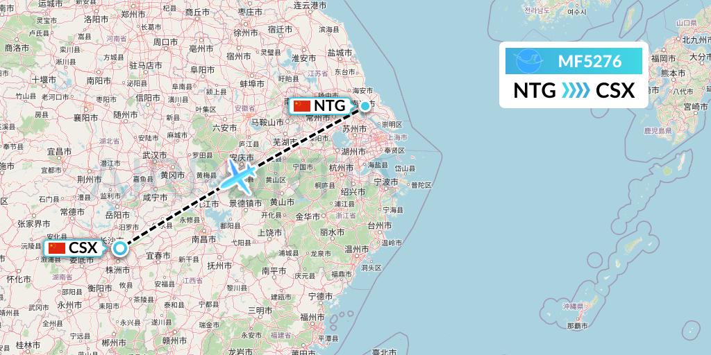 MF5276 Xiamen Airlines Flight Map: Nantong to Changsha