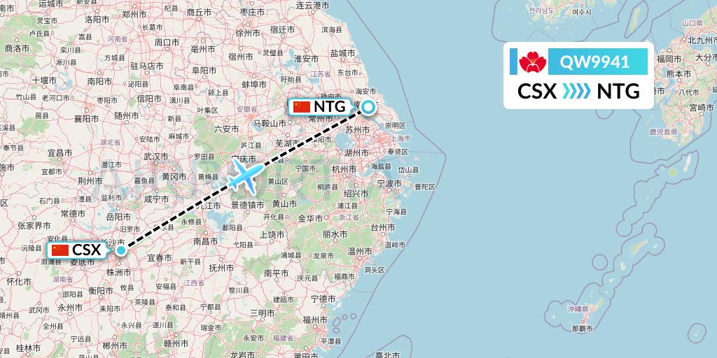 QW9941 Qingdao Airlines Flight Map: Changsha to Nantong