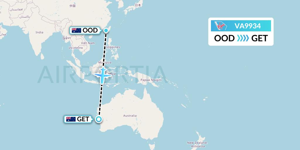 VA9934 Virgin Australia Flight Map: Newman to Geraldton