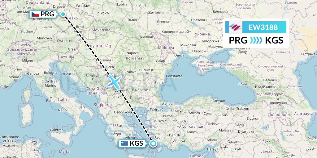 EW3188 Eurowings Flight Map: Prague to Kos
