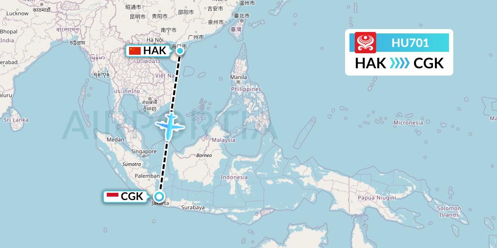 HU701 Hainan Airlines Flight Map: Haikou to Jakarta