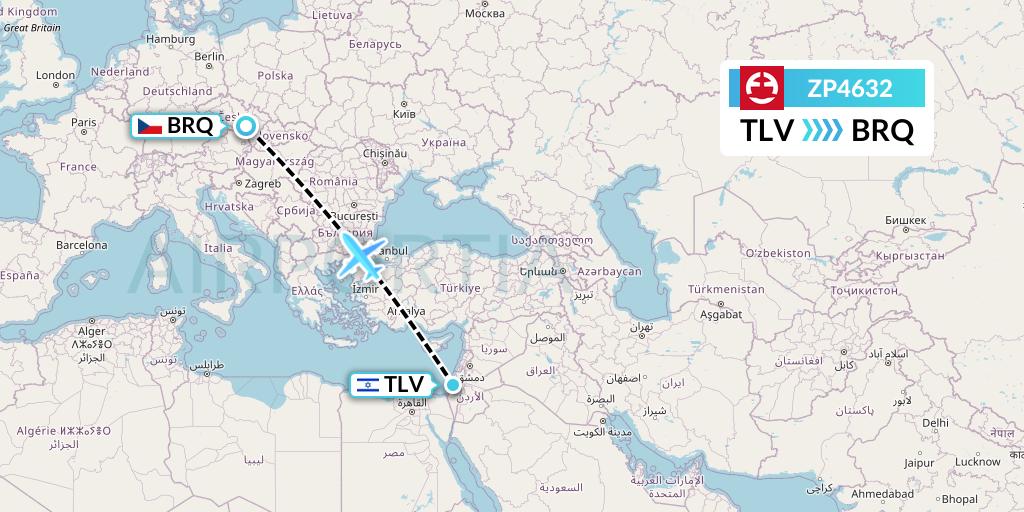 ZP4632 Paranair Flight Map: Tel Aviv to Brno