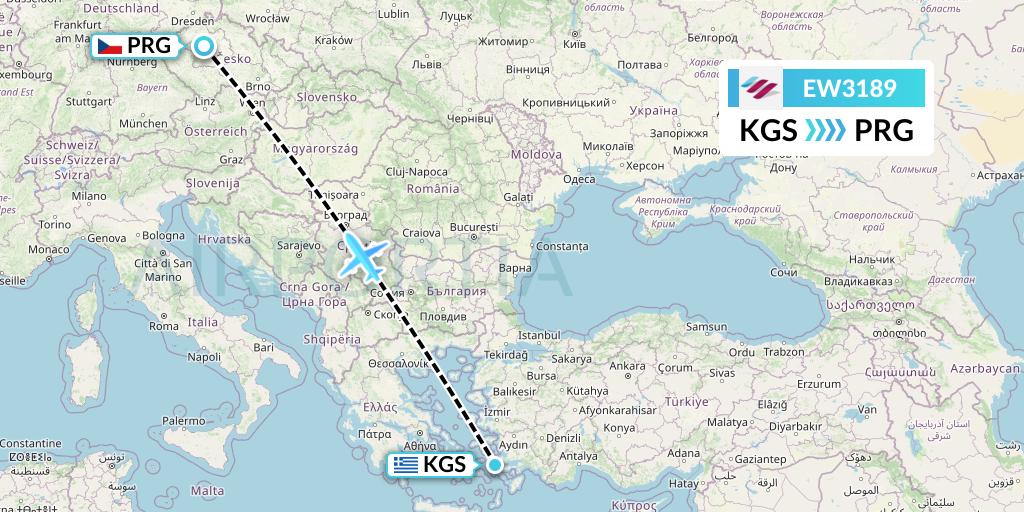 EW3189 Eurowings Flight Map: Kos to Prague