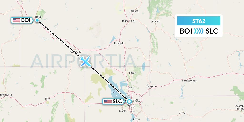 ST62 Air Thanlwin Flight Map: Boise to Salt Lake City