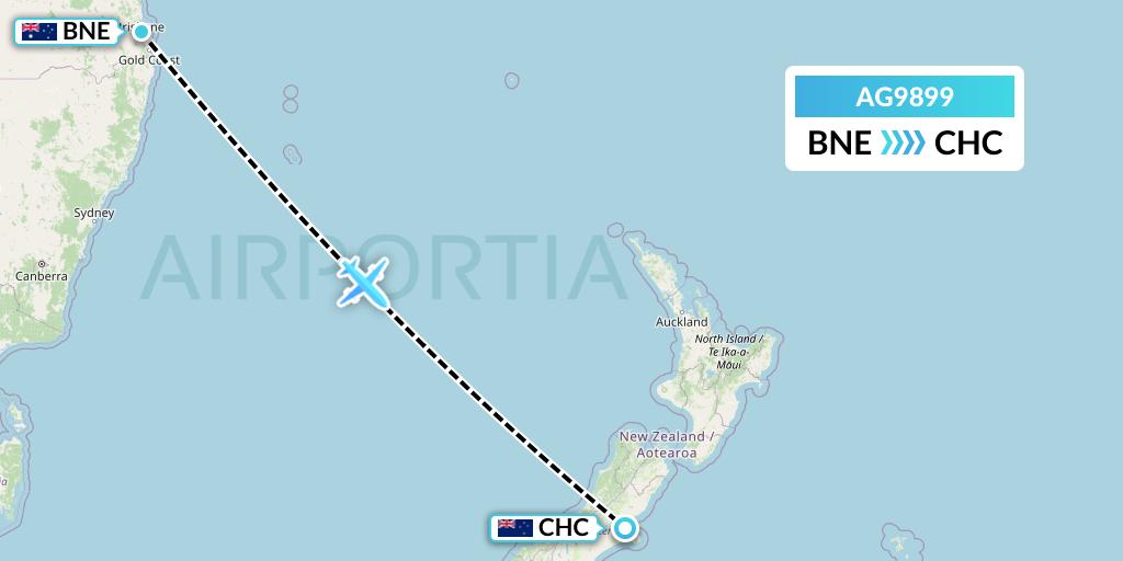 AG9899 Aruba Airlines Flight Map: Brisbane to Christchurch