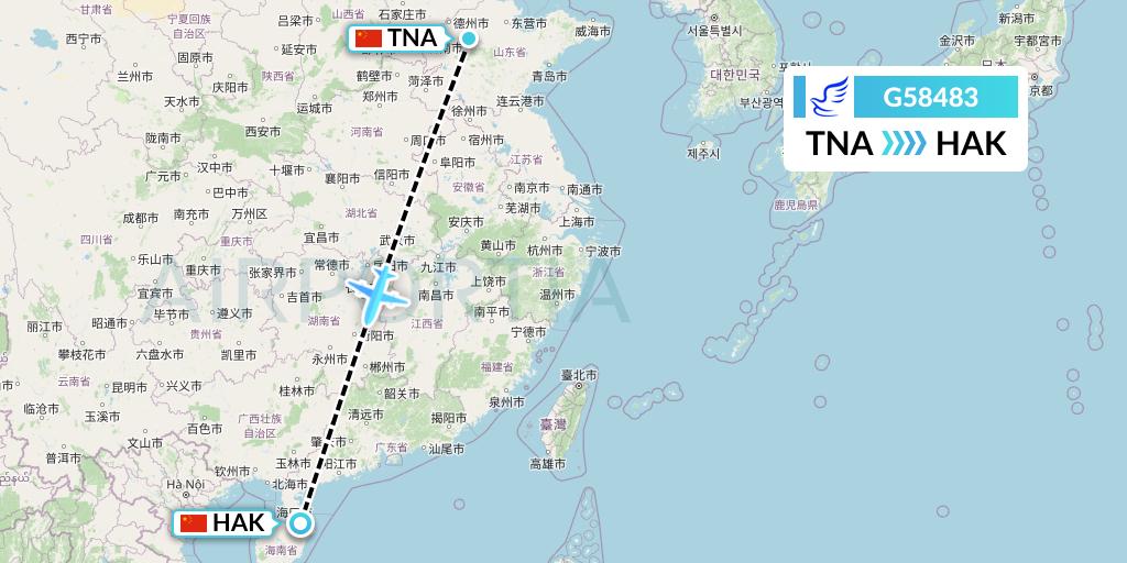 G58483 China Express Airlines Flight Map: Jinan to Haikou