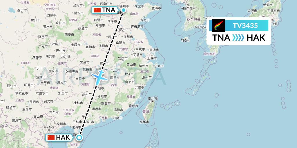 TV3435 Tibet Airlines Flight Map: Jinan to Haikou