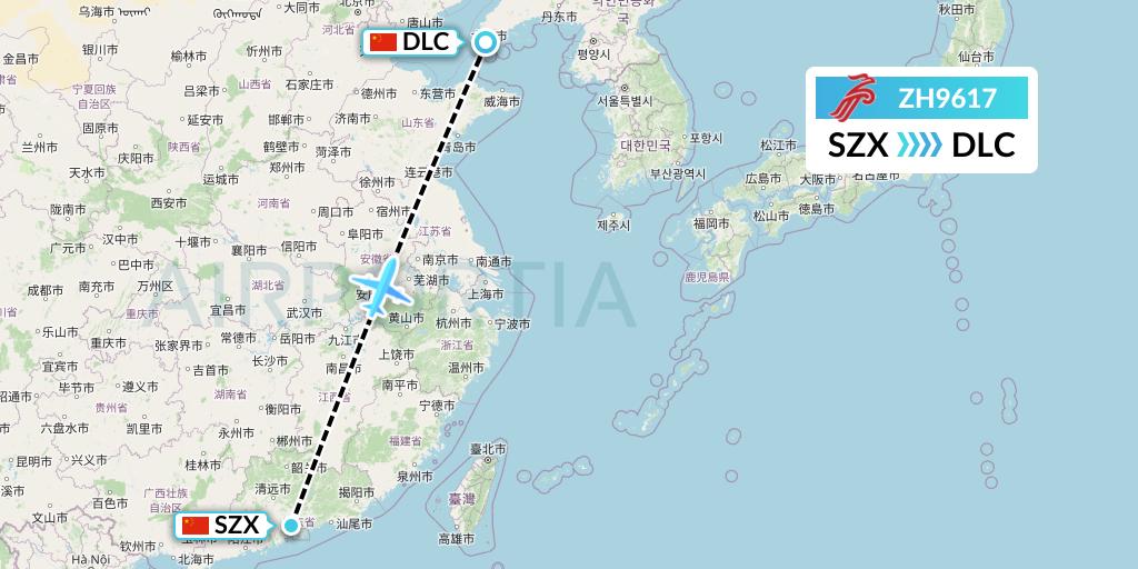 ZH9617 Shenzhen Airlines Flight Map: Shenzhen to Dalian