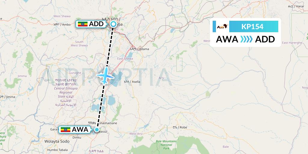 KP154 ASKY Flight Map: Awassa to Addis Ababa