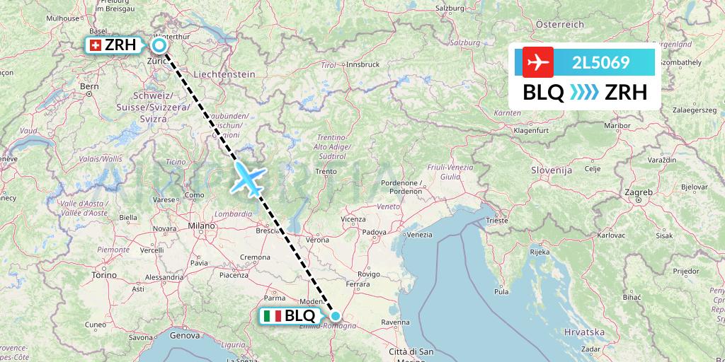 2L5069 Helvetic Airways Flight Map: Bologna to Zurich