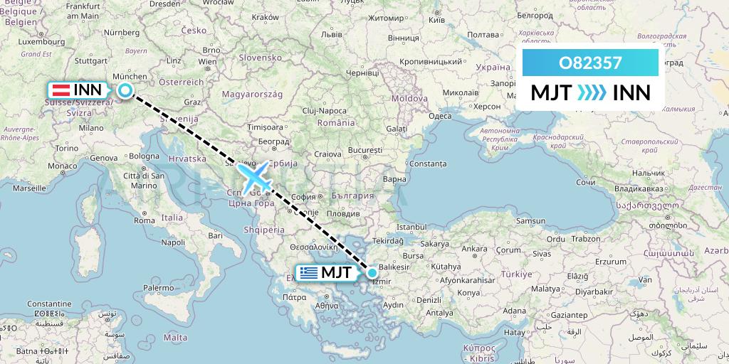 O82357 Siam Air Flight Map: Mytilene to Innsbruck
