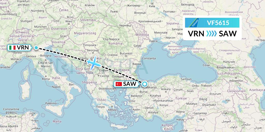 VF5615 ValuAir Flight Map: Verona to Istanbul