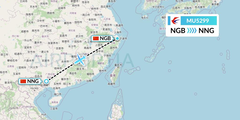 MU5299 China Eastern Airlines Flight Map: Ningbo to Nanning