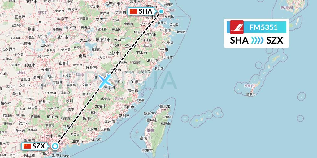 FM5351 Shanghai Airlines Flight Map: Shanghai to Shenzhen