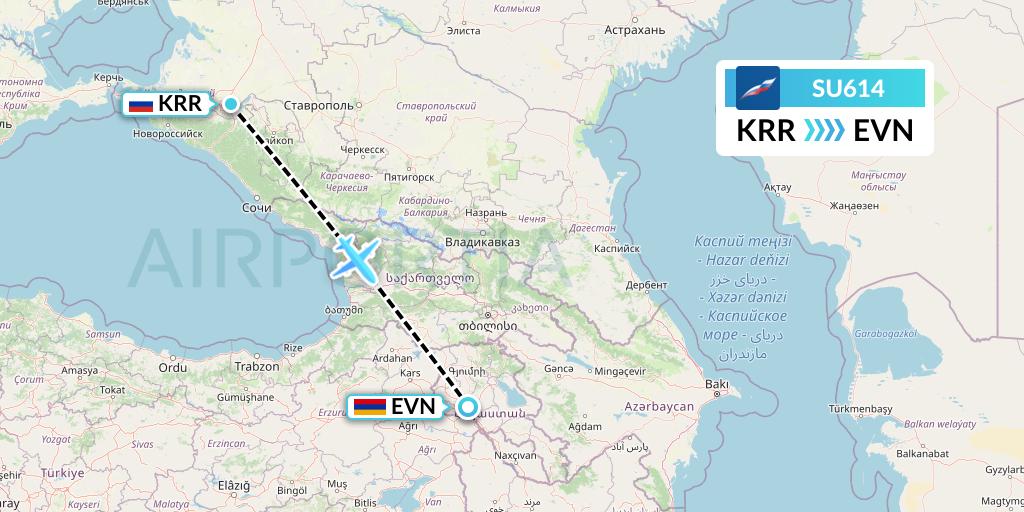 SU614 Aeroflot Flight Map: Krasnodar to Yerevan