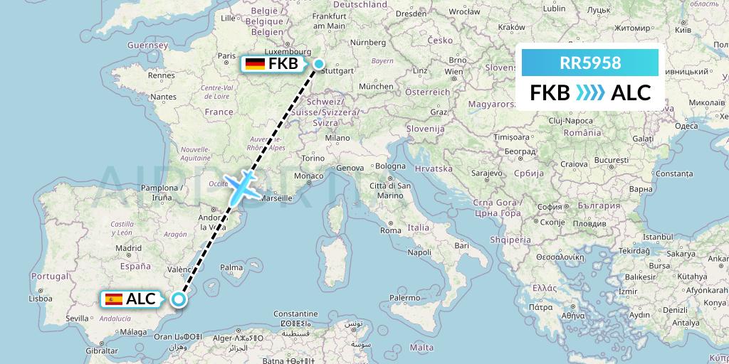 RR5958 Royal Air Force Flight Map: Karlsruhe/Baden-Baden to Alicante