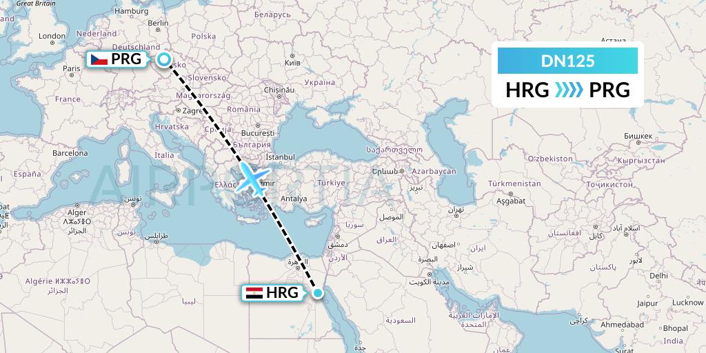 DN125 Aerodespachos de El Salvador Flight Map: Hurghada to Prague