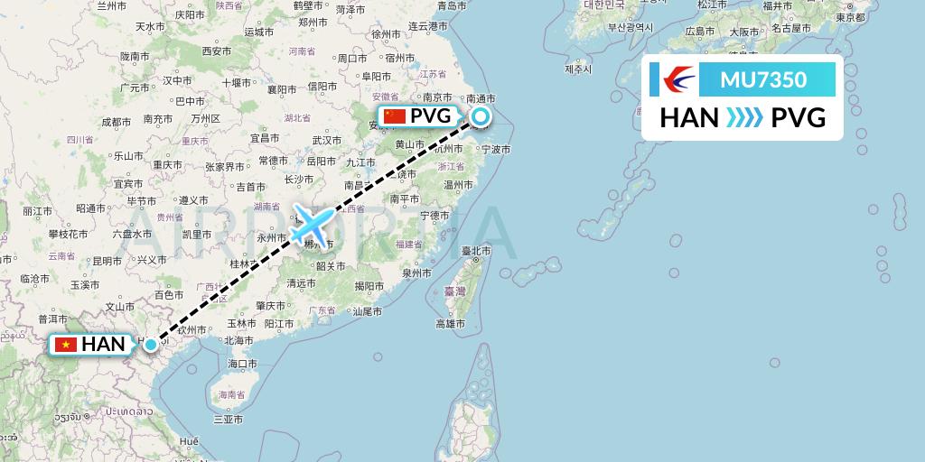 MU7350 China Eastern Airlines Flight Map: Hanoi to Shanghai