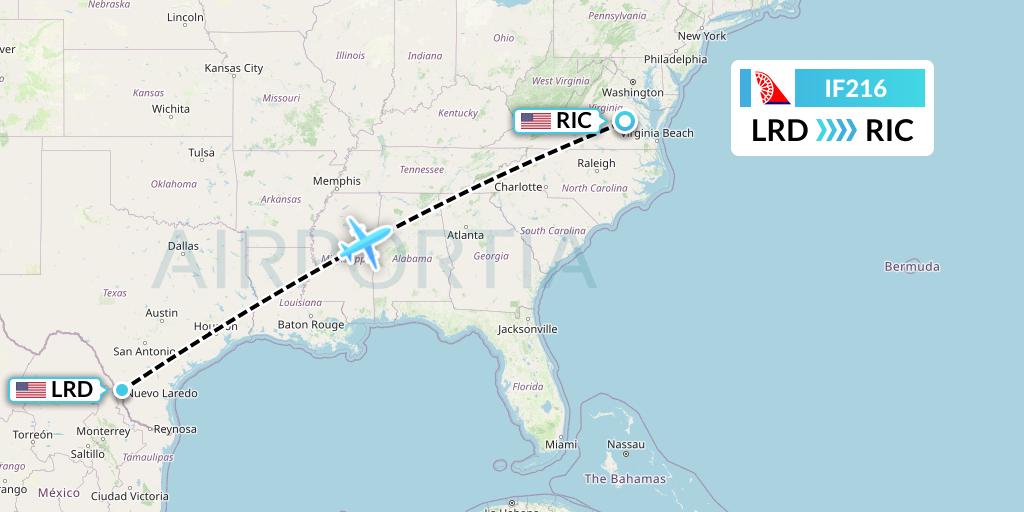 IF216 Fly Baghdad Flight Map: Laredo to Richmond