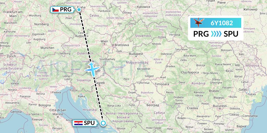 6Y1082 SmartLynx Flight Map: Prague to Split